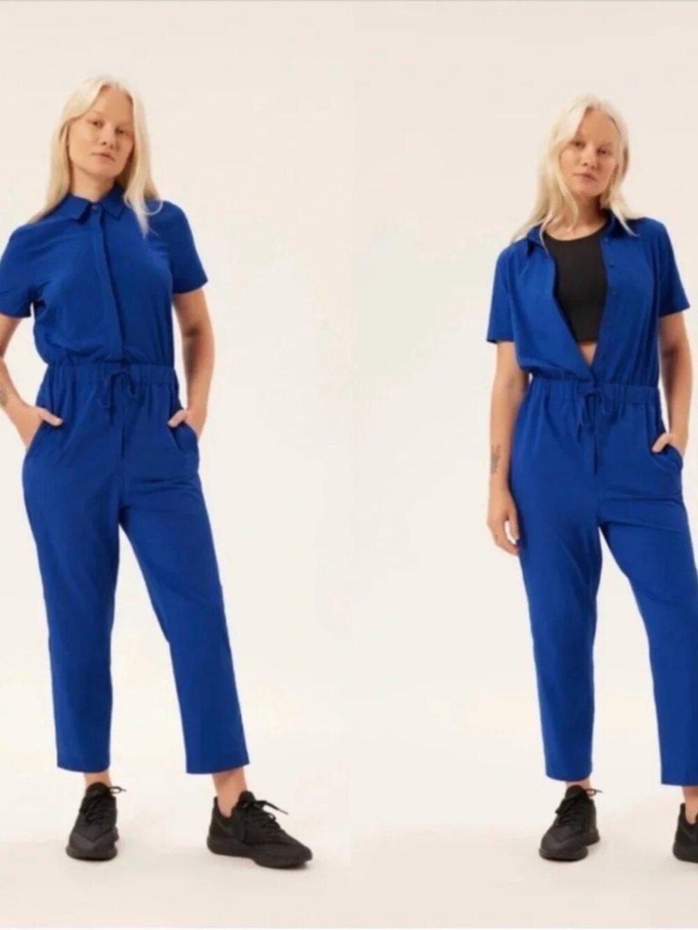 Girlfriend Collective Blue Woven Stretch Jumpsuit Size M